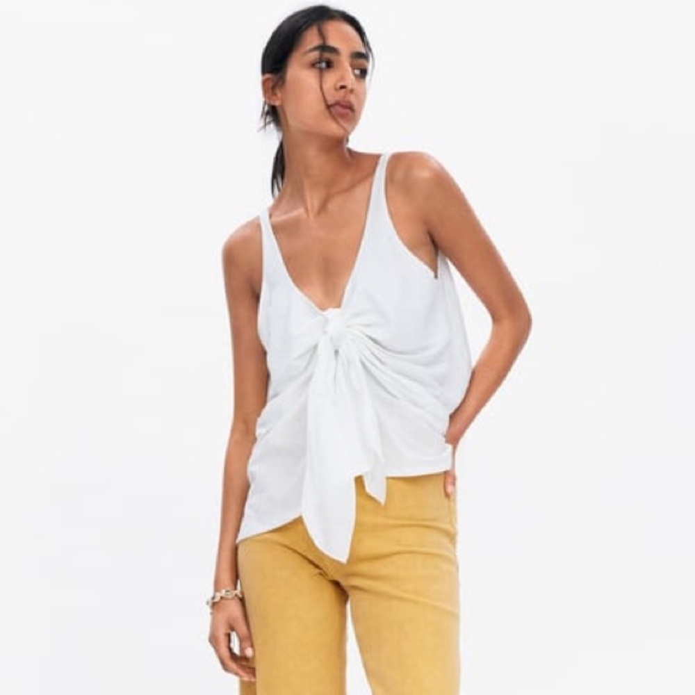 NWT Zara White Knotted Tank Top SMALL